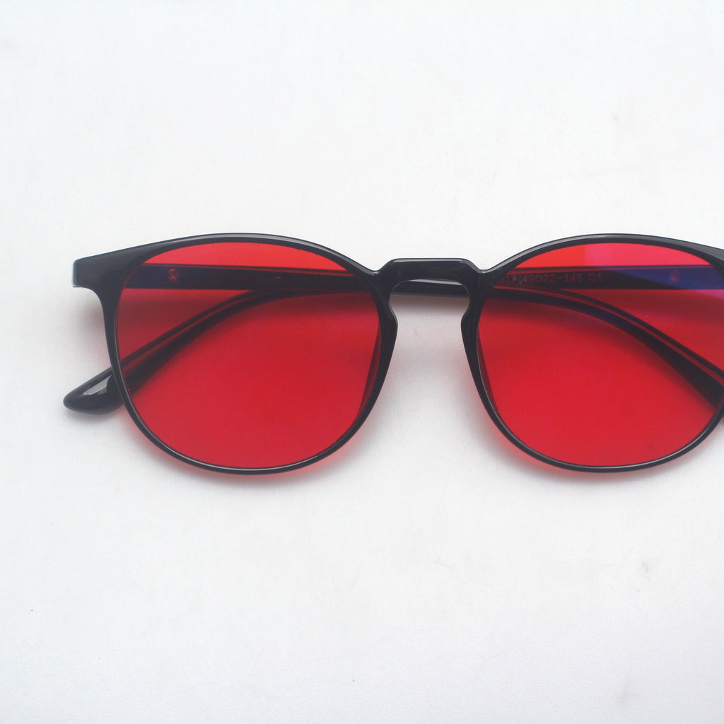 Hueban SR Prism — black round frame with red lens